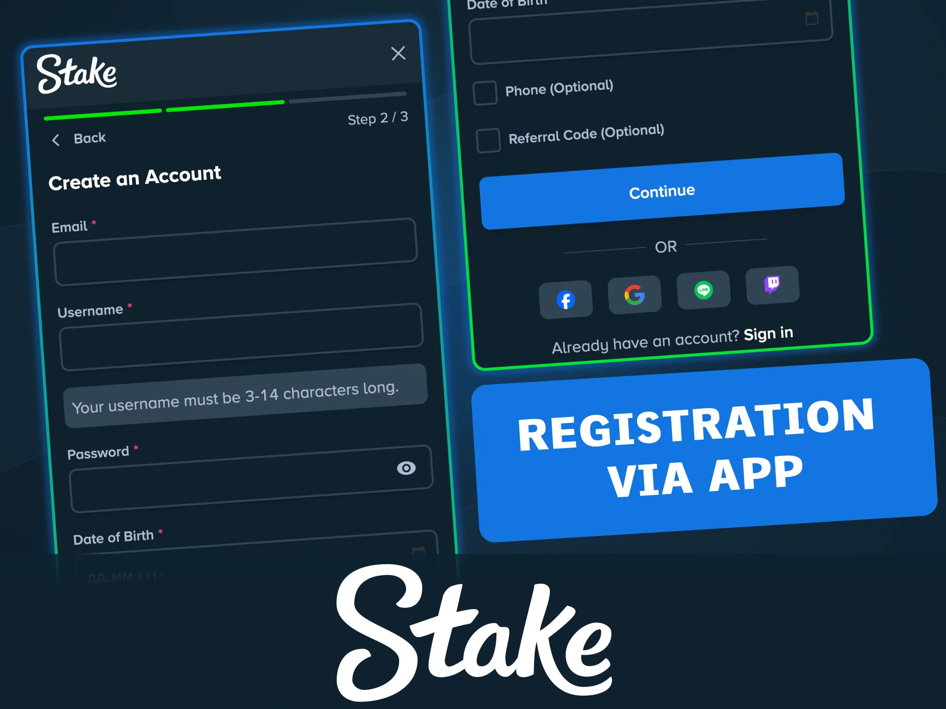 Read terms and consent to finish creating your Stake account via app.