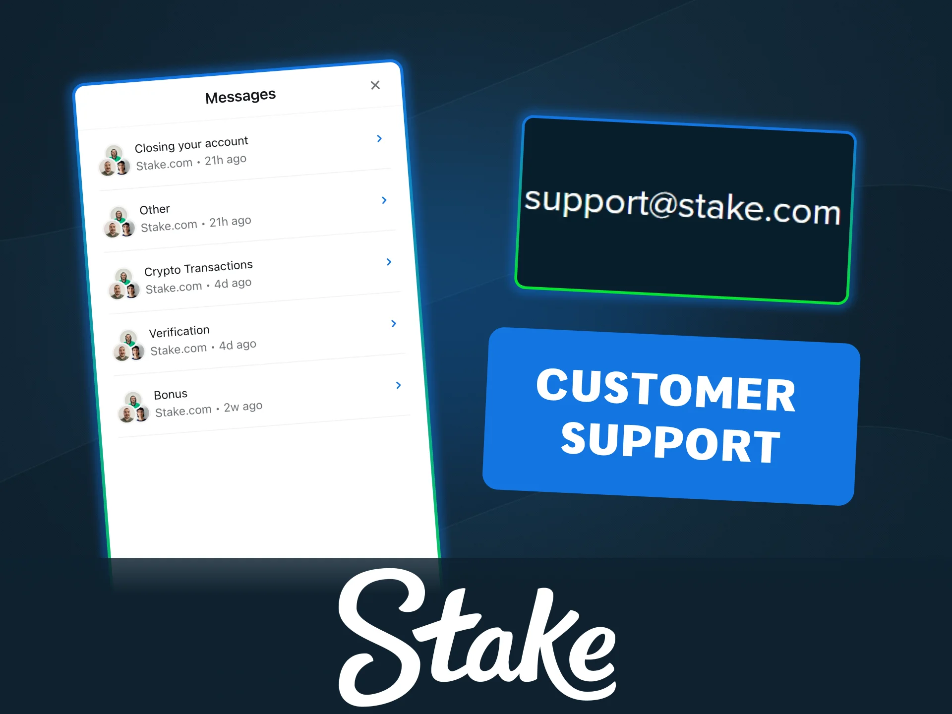 Get fast help from Stake support anytime using chat, email, or social media.