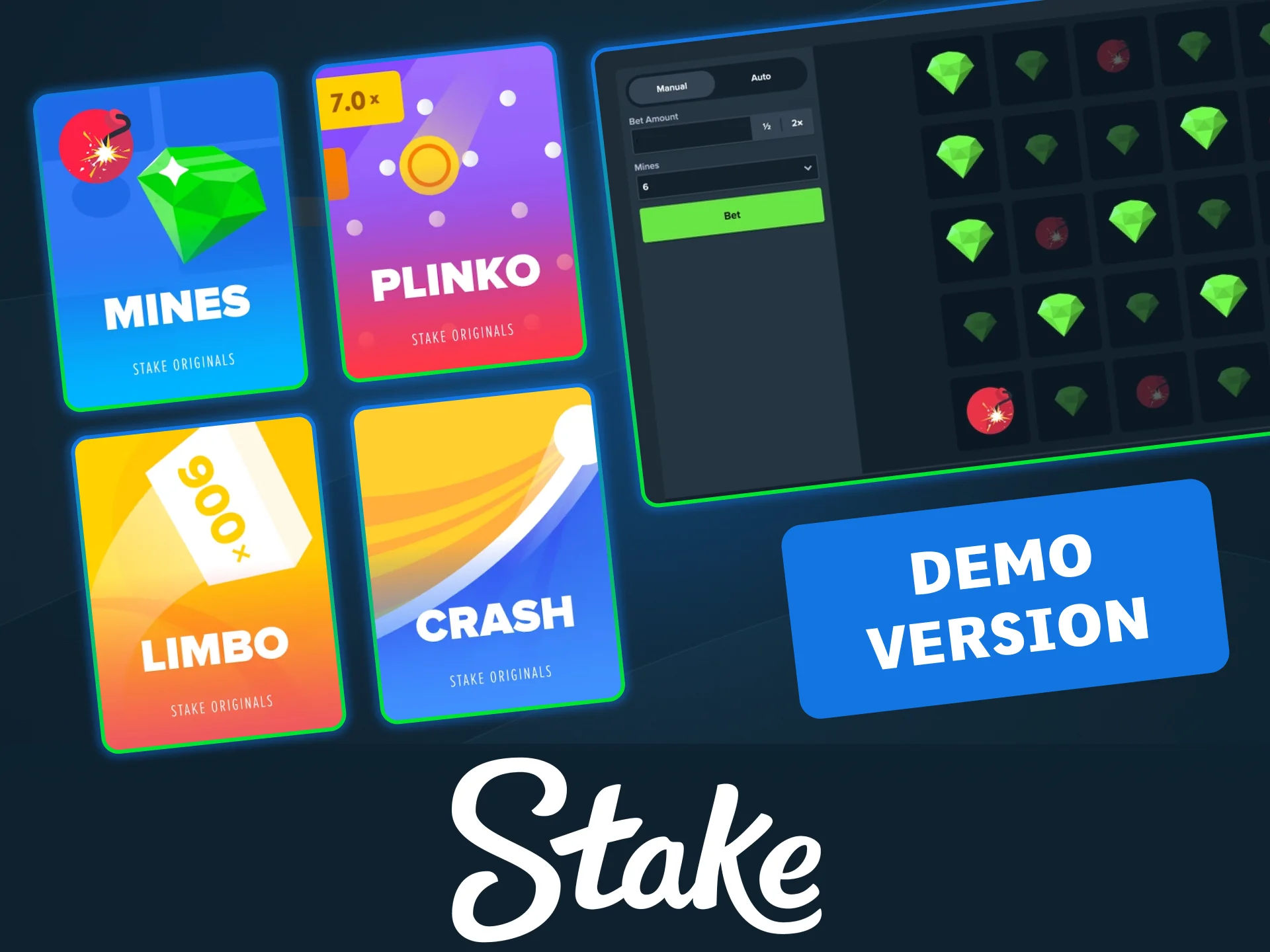 Try Mines, Plinko, Crash, and Limbo in demo mode on Stake Casino to practice without risking real money.