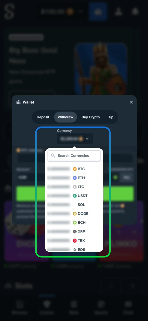 Choose your withdrawal method on Stake Wallet.