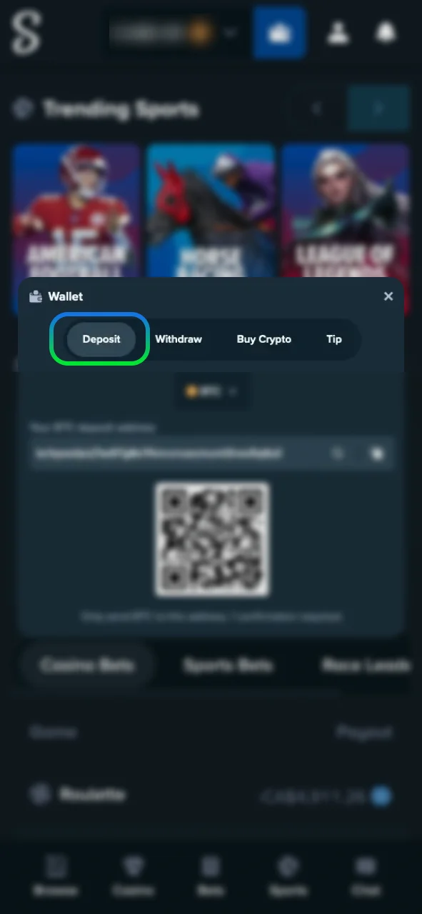 Add funds to your Stake Casino wallet and start betting right away.