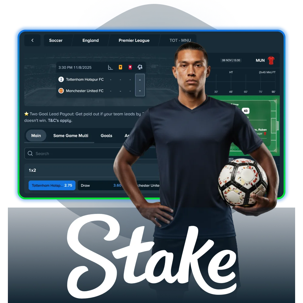 Enjoy live football betting at Stake Casino, play with real-time odds.