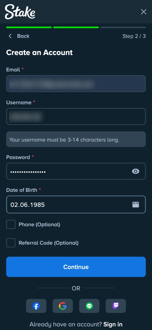 Open your Stake Casino account, complete registration and start betting.
