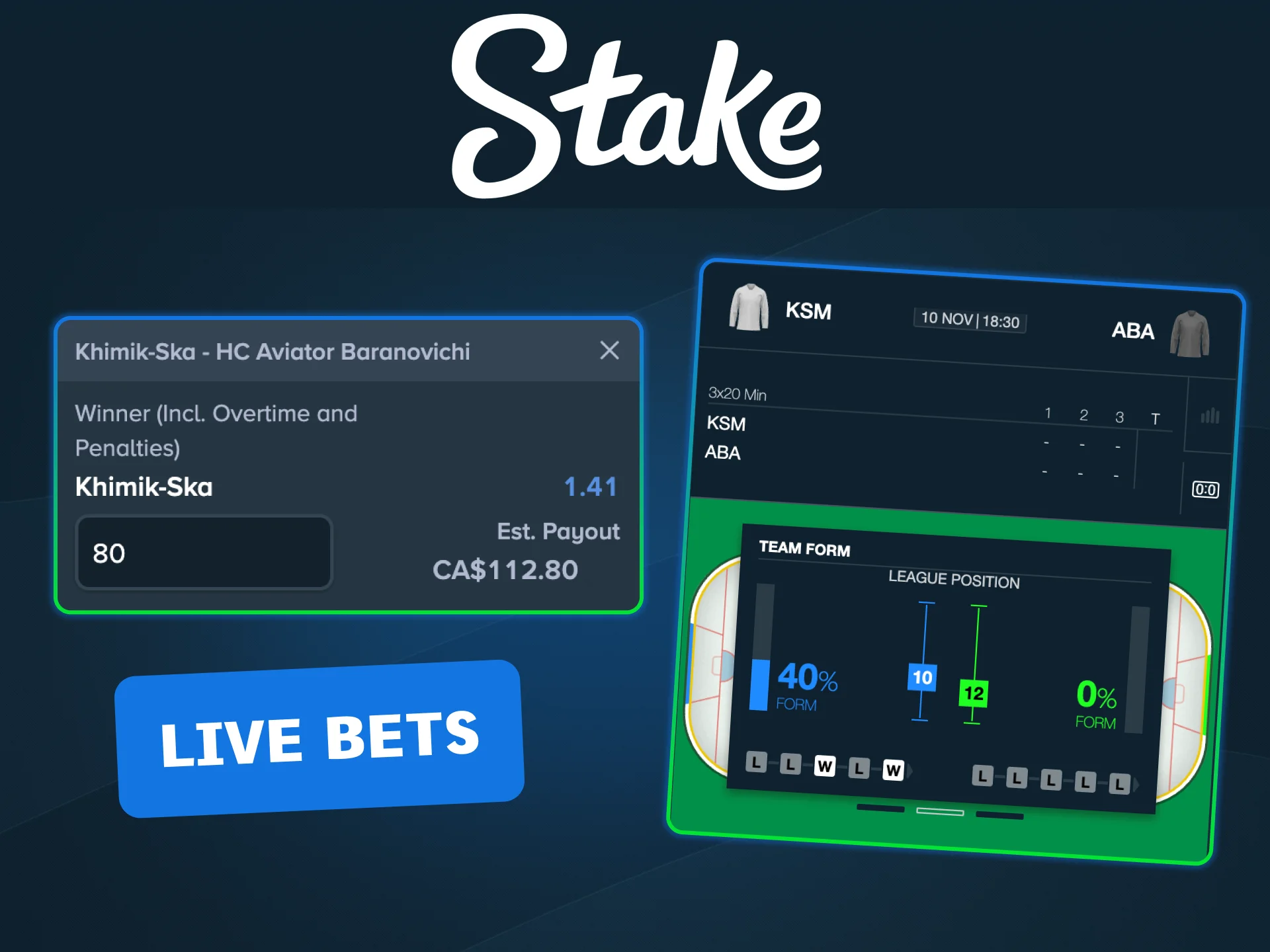 Bet during hockey games and react to every goal instantly with Stake.