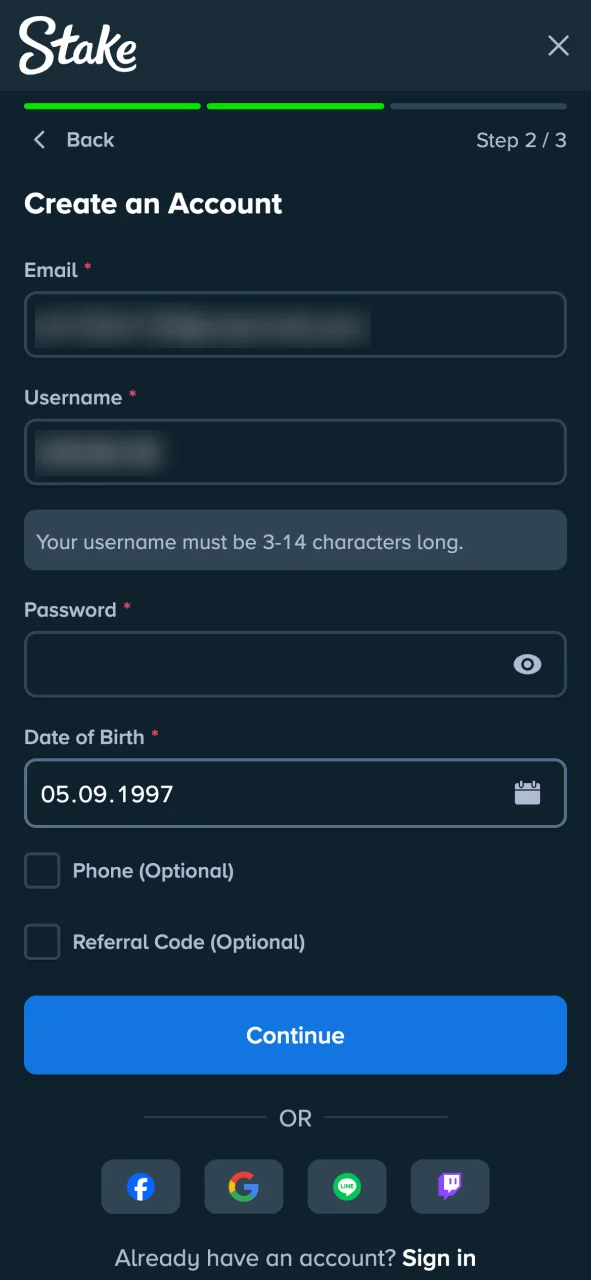 Sign up at Stake Casino with your email and start betting on racing today.
