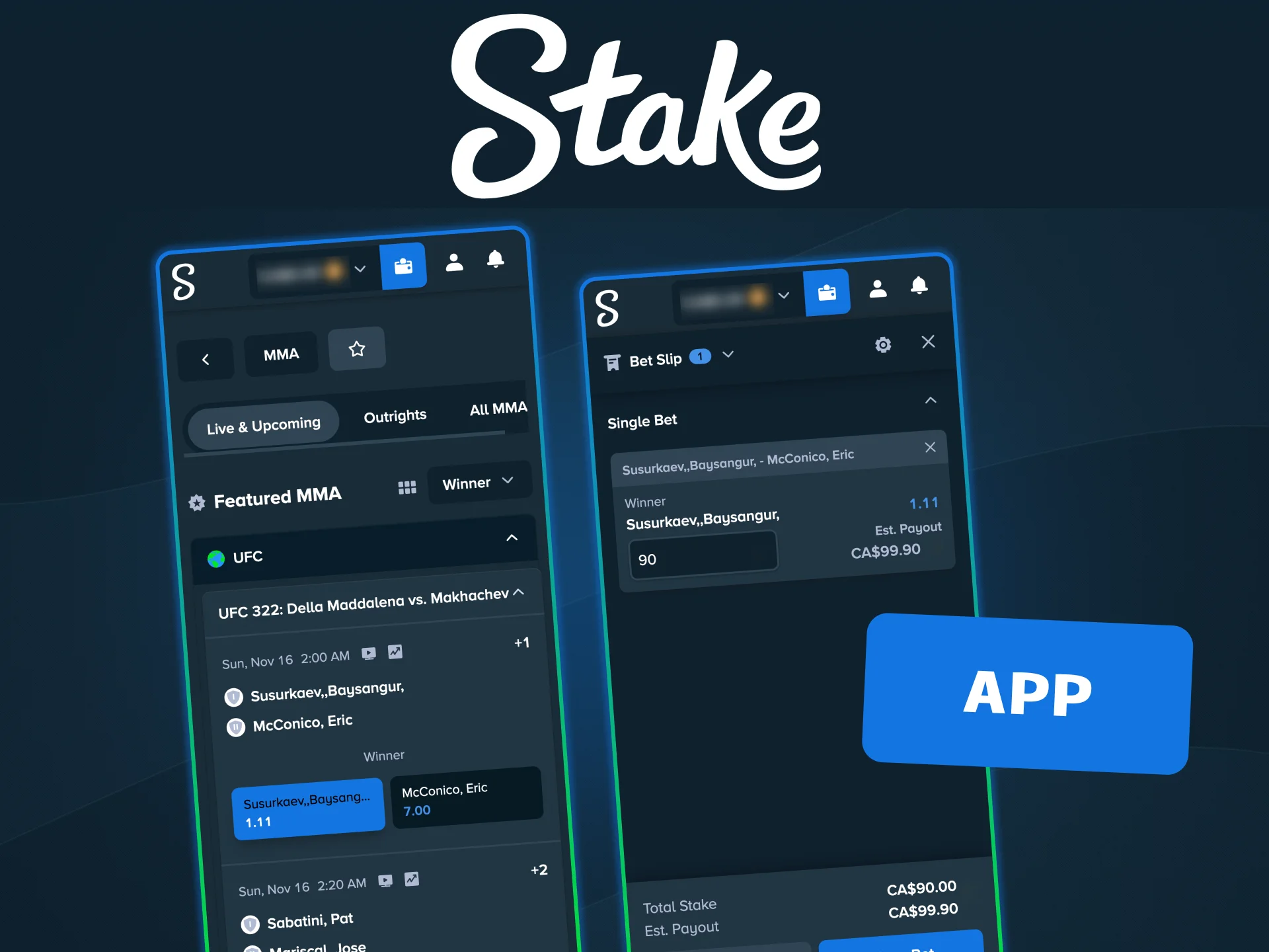 Bet on UFC anytime with Stake mobile app.