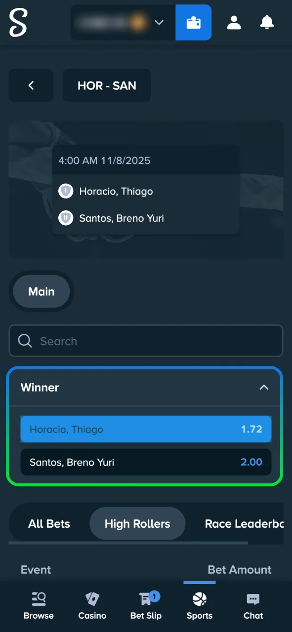 Pick your UFC market at Stake Casino, bet on winners or total rounds.