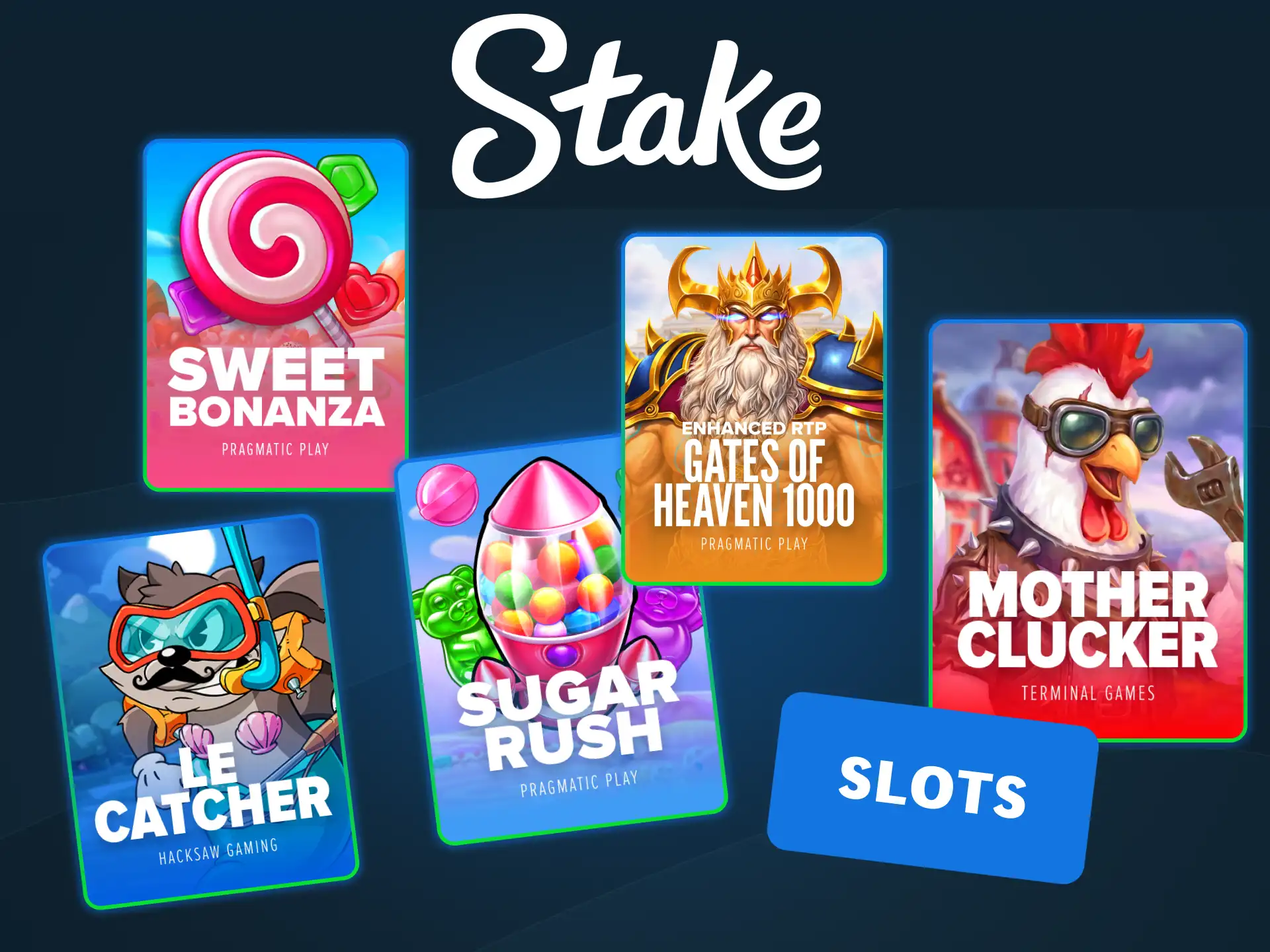Spin popular online video slot machines at official Stake casino.